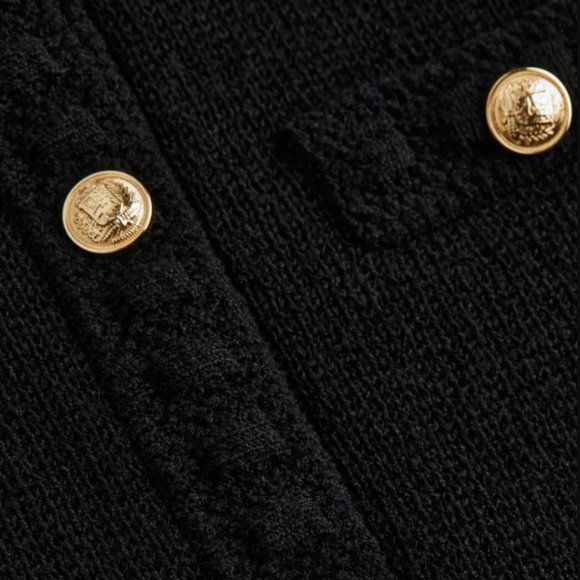 NEW Gold Button Knit Sweater Cardigan Jacket - Black - Picture 8 of 10
